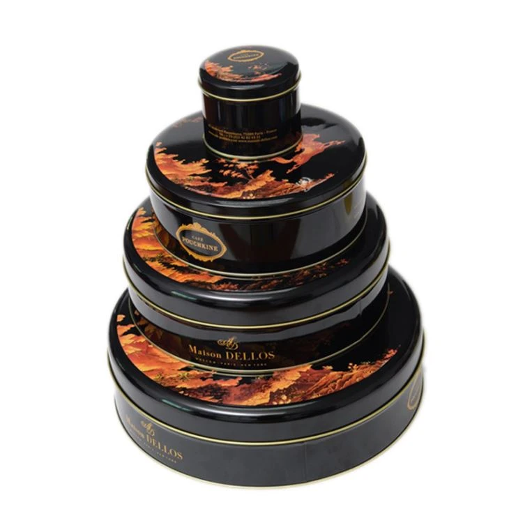 Svartur Prentun Rúnn Setja Tin Box